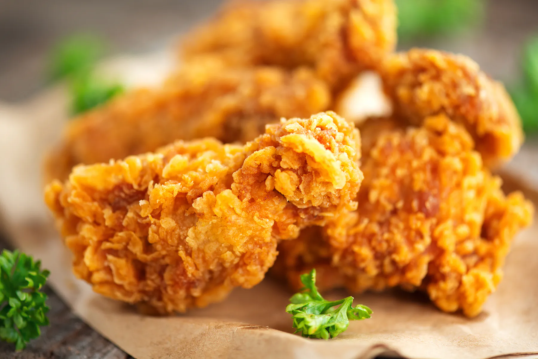 Golden crispy fried chicken pieces