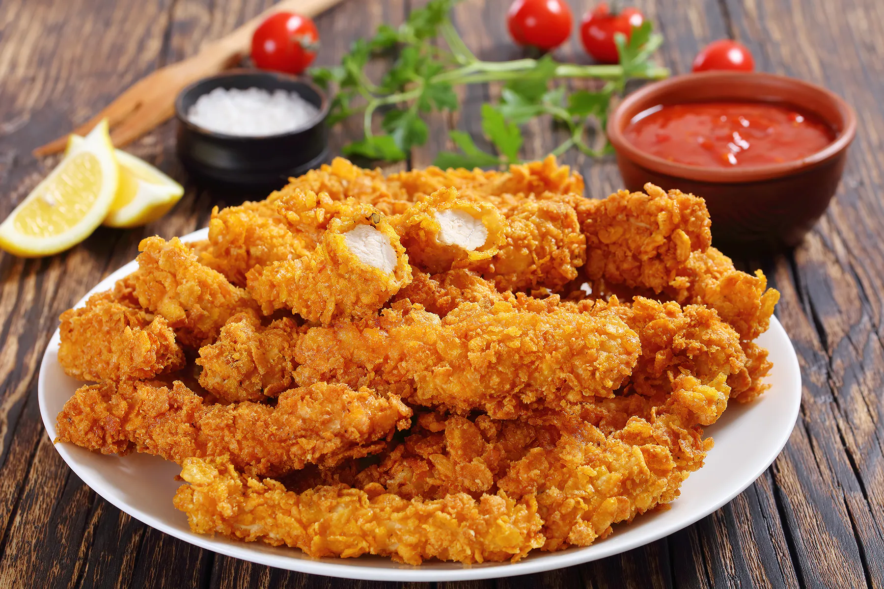 Crispy chicken strips with dipping sauce